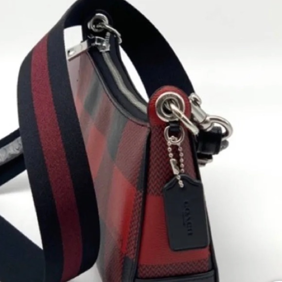 Coach Buffalo plaid Jes Baguette red and black leather crossbody bag | NEW - Picture 3 of 4